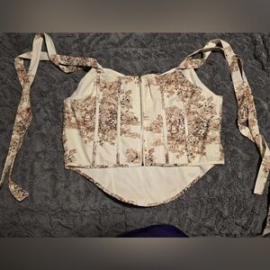 Fashion Nova Cream and Brown Corset Top